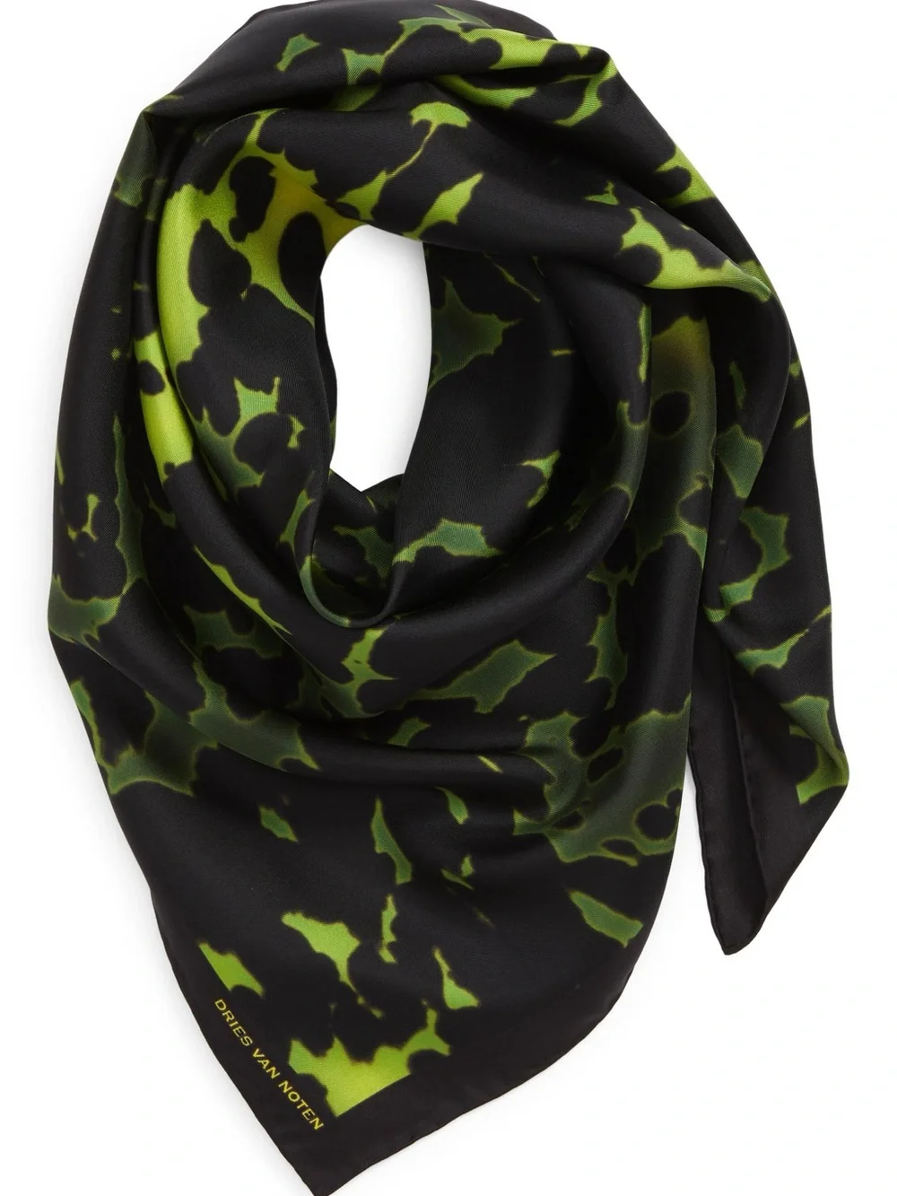 Dries Van Noten Green Fale 100% Silk Scarf NWT Made in Italy